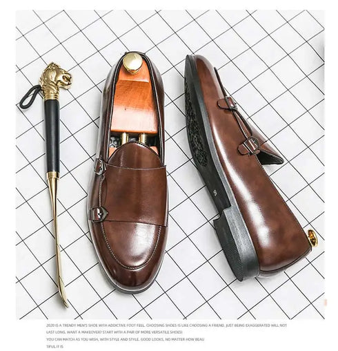 Men's Leather Formal Monk Shoes for Business Office and Wedding Events